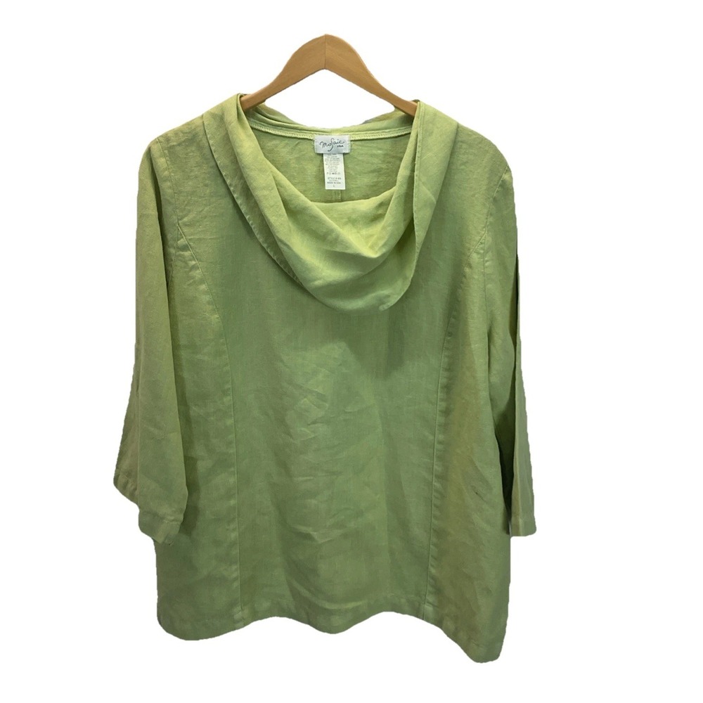 Mosaic Tunic Top 100% Linen Cowl Neck Lagenlook USA Oversized Apple Green